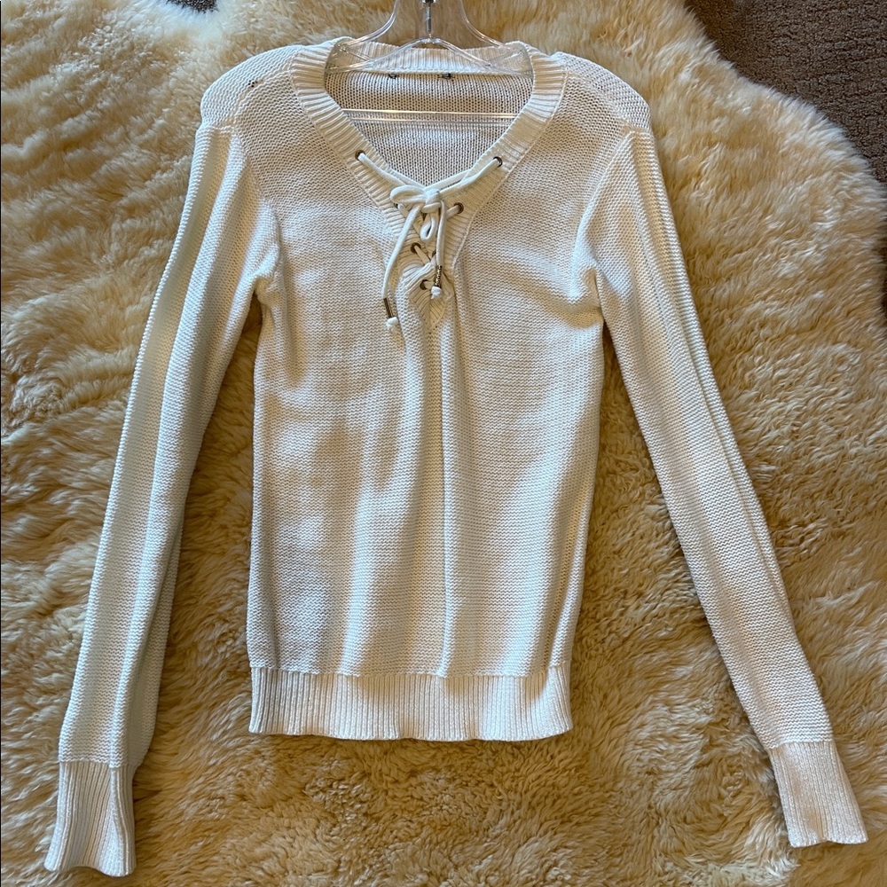 AUTHENTIC BEBE pre-owned LOGO LONG Sleeve white SWEATER TOP SIZE M